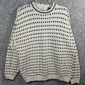 Bill‎ Blass Sweater Cream Black Patterned Mens Medium Cotton
